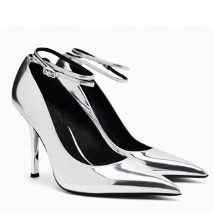 Zara Metallic Silver Heels, Sz 11, NWT